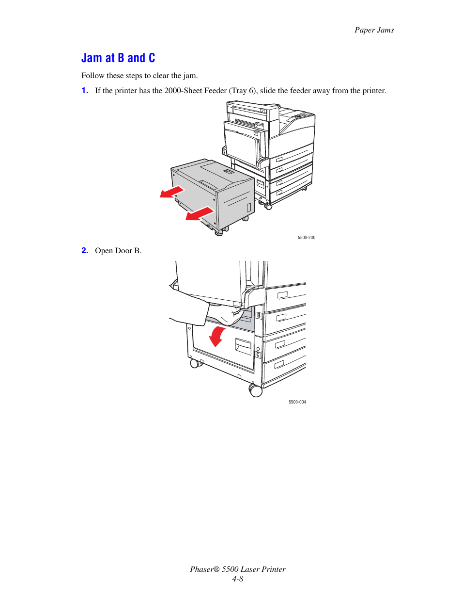 Jam at b and c | Xerox Phaser Printer 5500 User Manual | Page 6 / 50