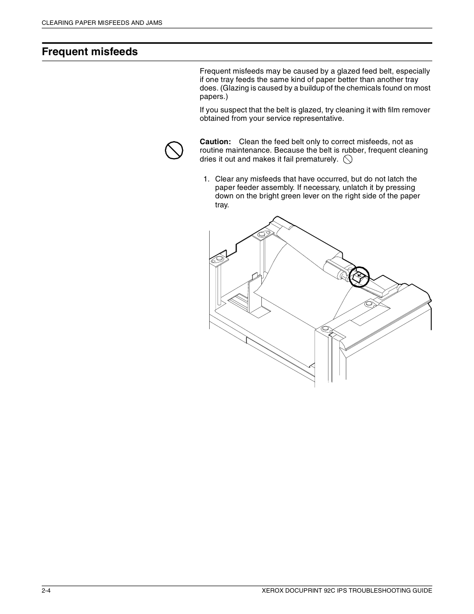 Frequent misfeeds | Xerox 92C IPS User Manual | Page 18 / 49