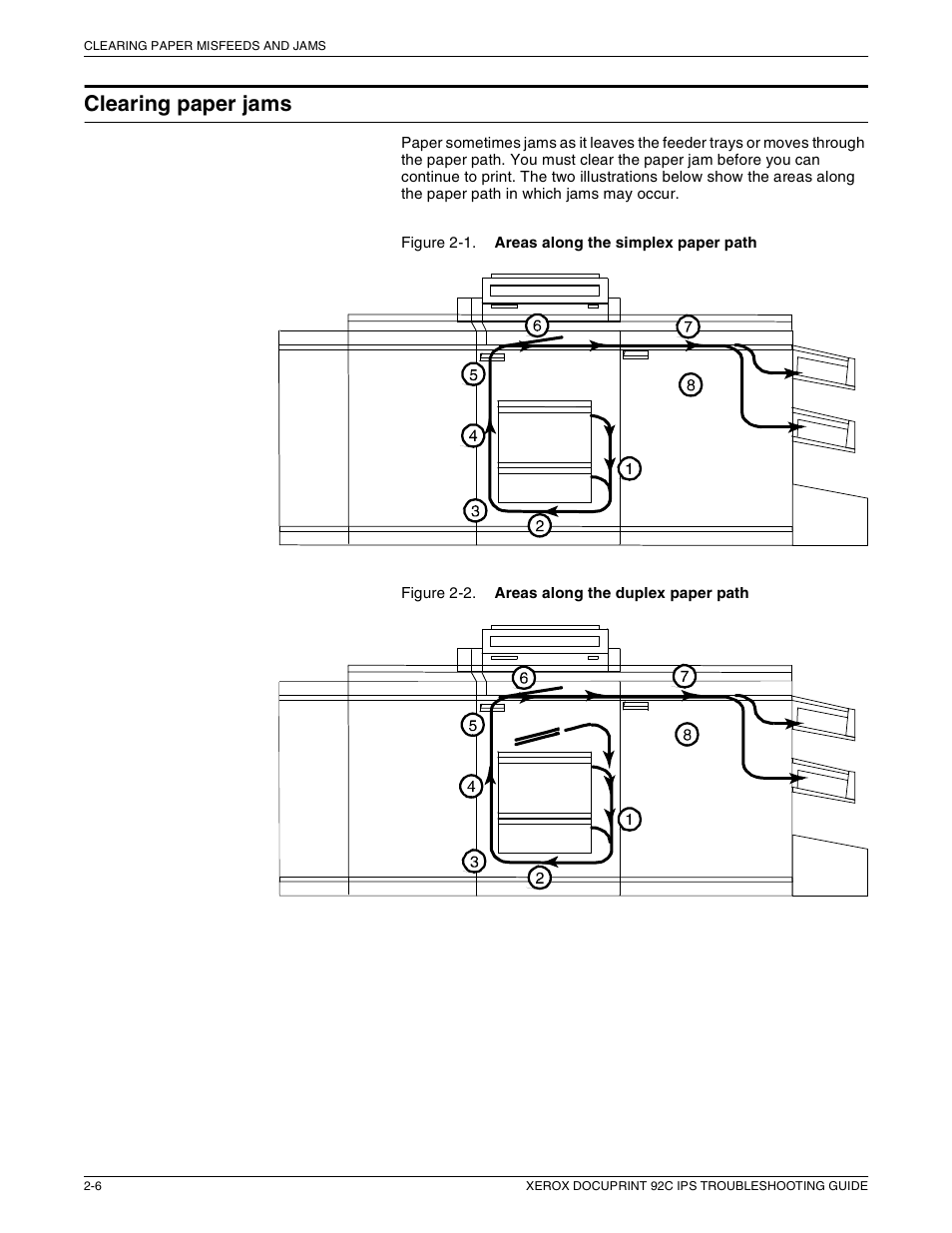 Clearing paper jams | Xerox 92C IPS User Manual | Page 20 / 49
