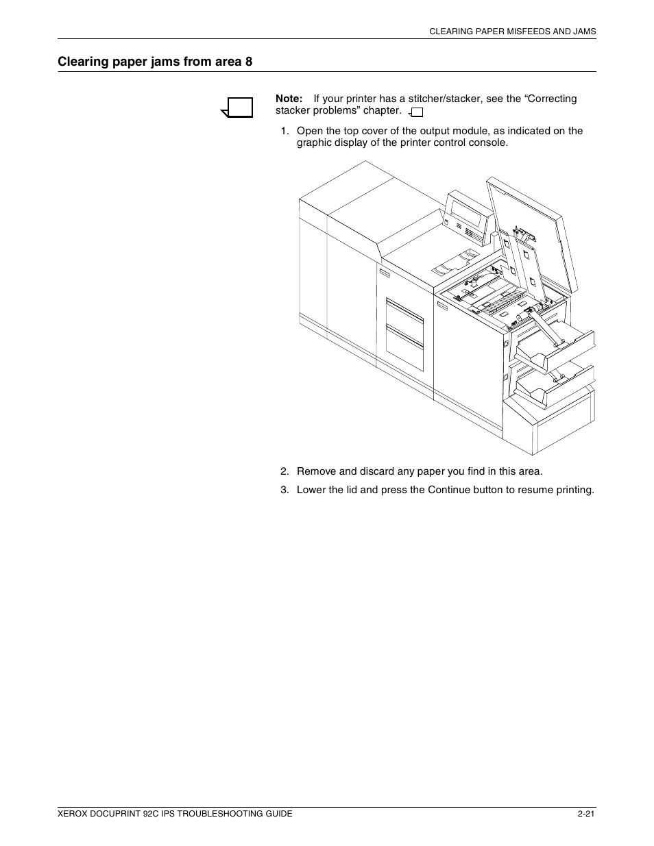 Clearing paper jams from area 8 | Xerox 92C IPS User Manual | Page 35 / 49