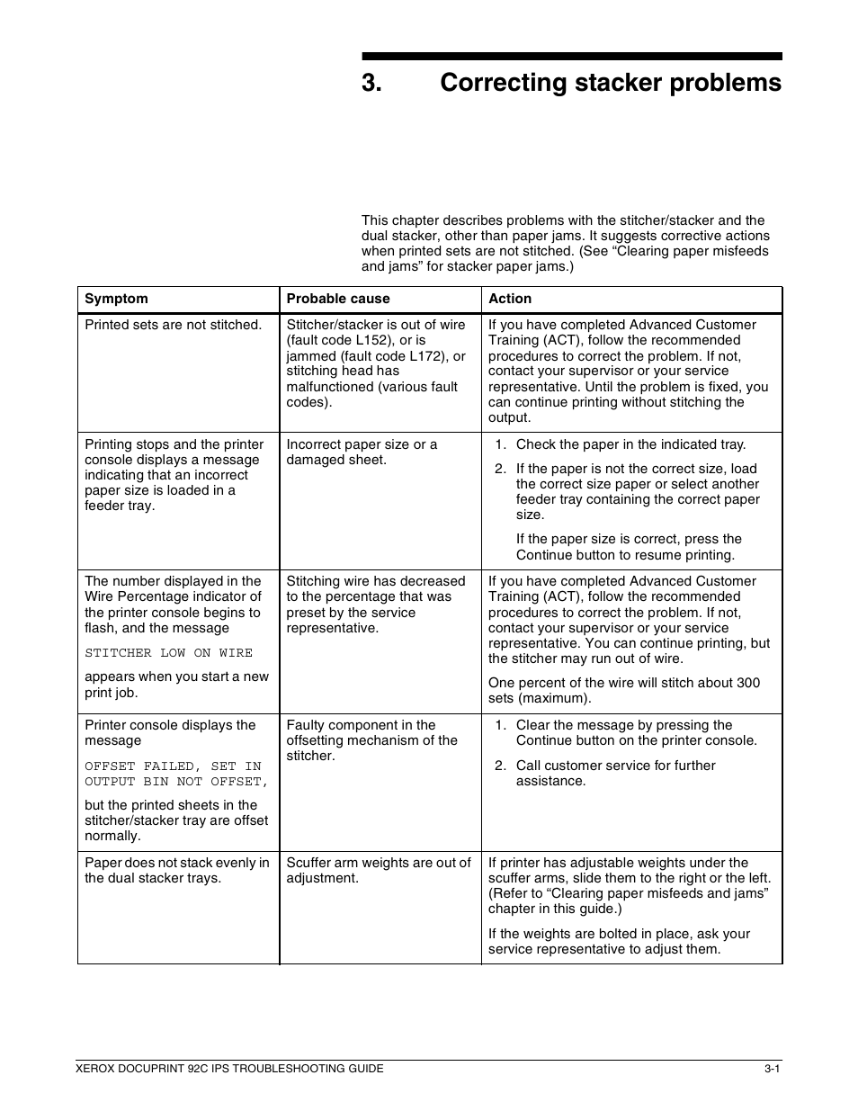 3correcting stacker problems | Xerox 92C IPS User Manual | Page 41 / 49