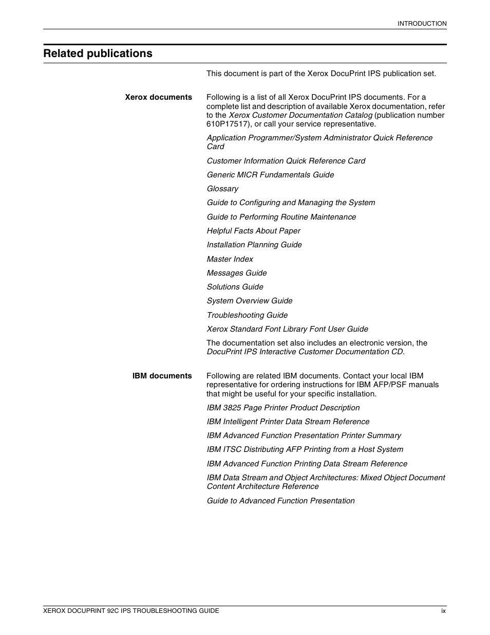 Related publications | Xerox 92C IPS User Manual | Page 9 / 49