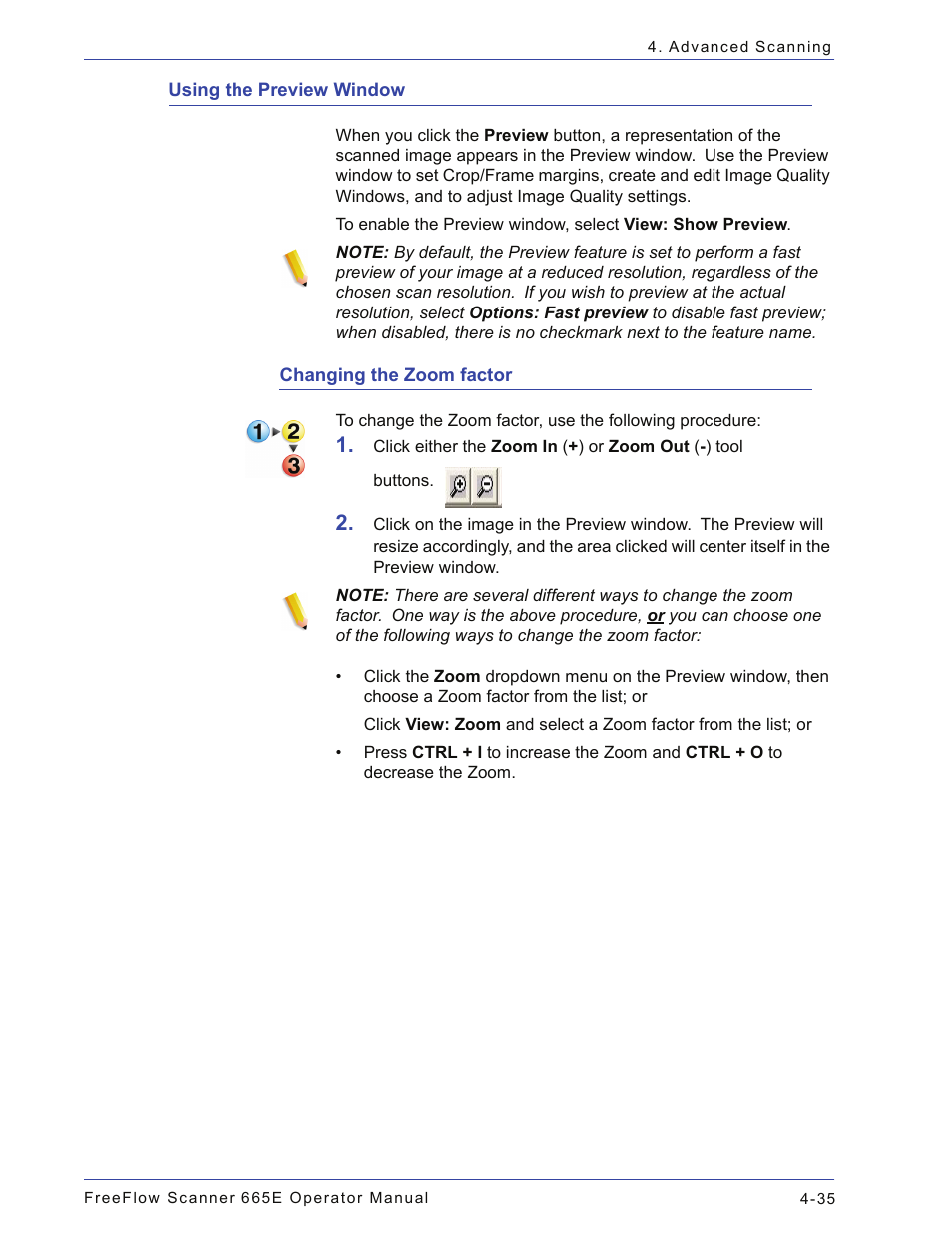 Using the preview window, Changing the zoom factor, Using the preview window -35 | Changing the zoom factor -35 | Xerox 701P44148 User Manual | Page 125 / 188