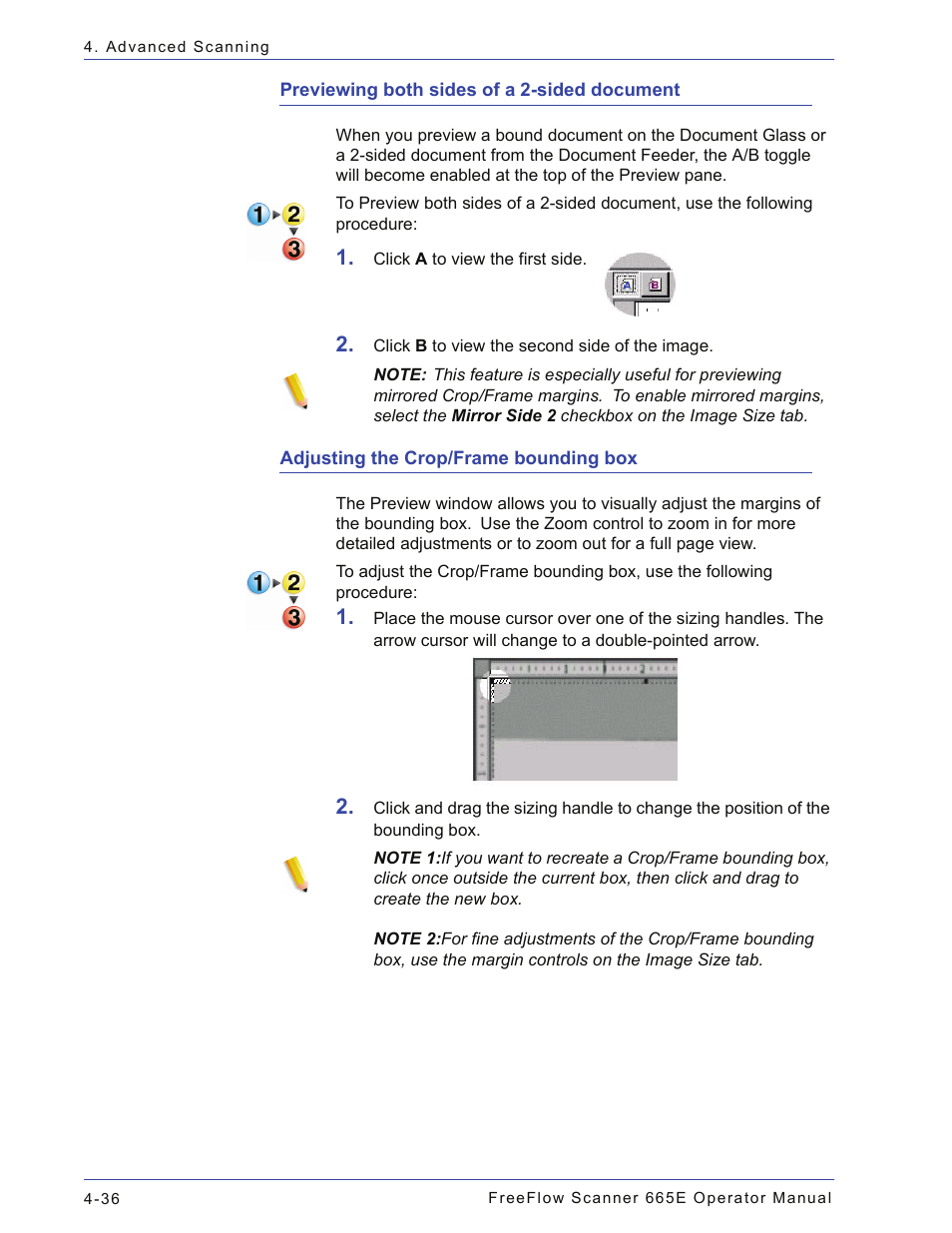 Previewing both sides of a 2-sided document, Adjusting the crop/frame bounding box | Xerox 701P44148 User Manual | Page 126 / 188