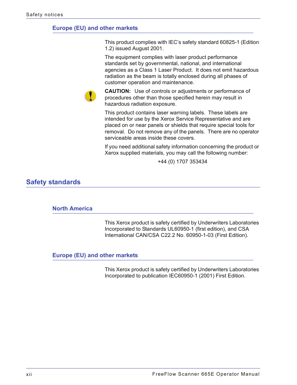 Europe (eu) and other markets, Safety standards, North america | Xerox 701P44148 User Manual | Page 14 / 188