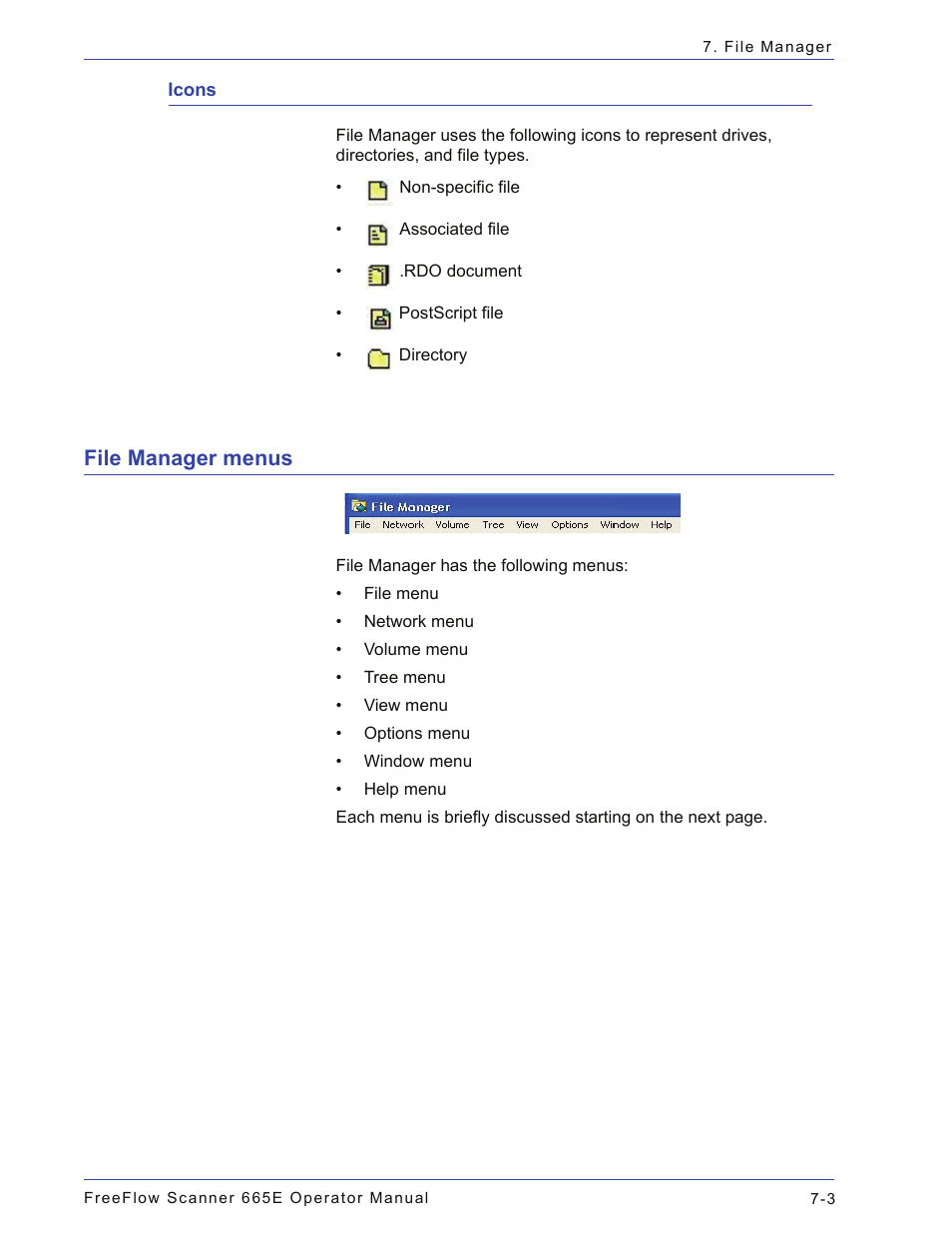 Icons, File manager menus, Icons -3 | File manager menus -3 | Xerox 701P44148 User Manual | Page 157 / 188