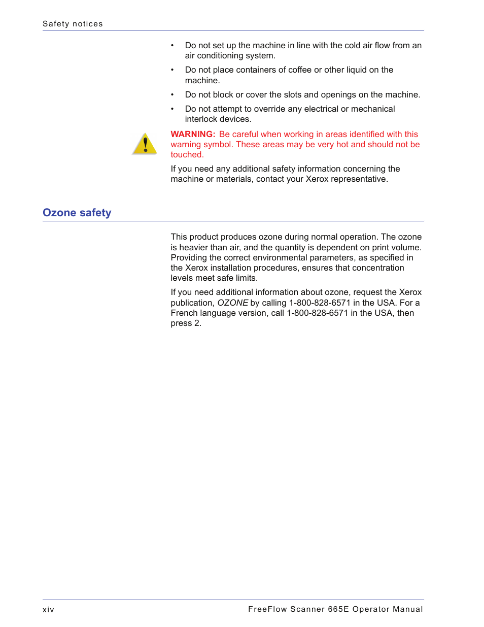 Ozone safety | Xerox 701P44148 User Manual | Page 16 / 188