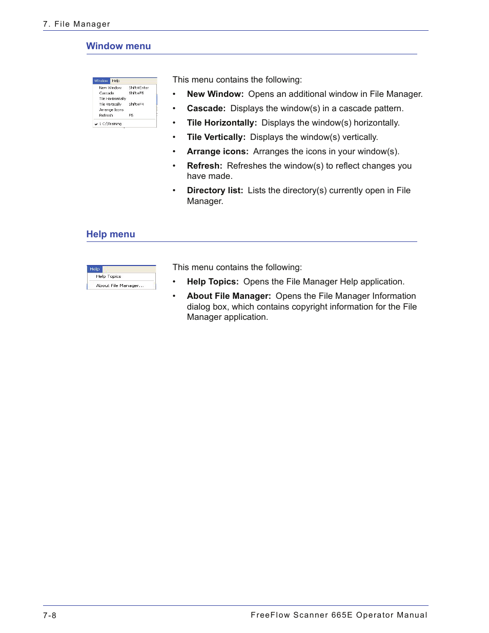 Window menu, Help menu, Window menu -8 help menu -8 | Xerox 701P44148 User Manual | Page 162 / 188