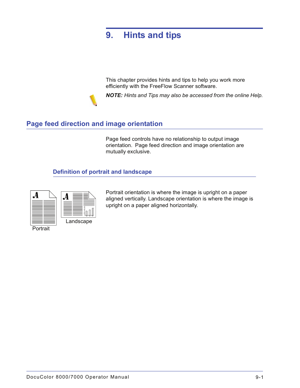 Hints and tips, Definition of portrait and landscape, Definition of portrait and landscape -1 | Xerox 701P44148 User Manual | Page 169 / 188