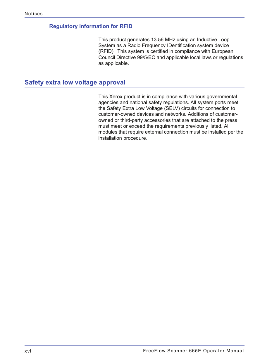 Regulatory information for rfid, Safety extra low voltage approval | Xerox 701P44148 User Manual | Page 18 / 188