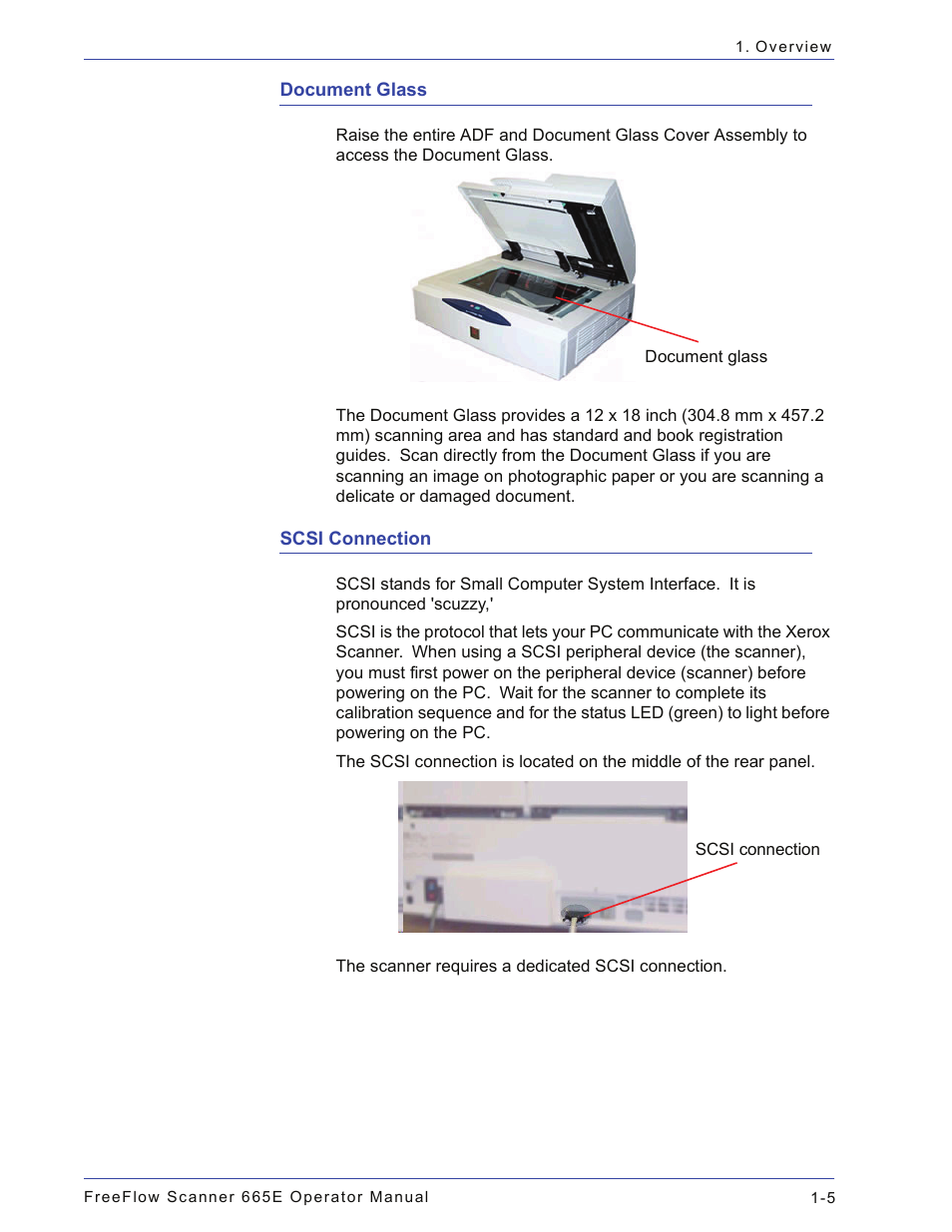 Document glass, Scsi connection, Document glass -5 scsi connection -5 | Xerox 701P44148 User Manual | Page 31 / 188