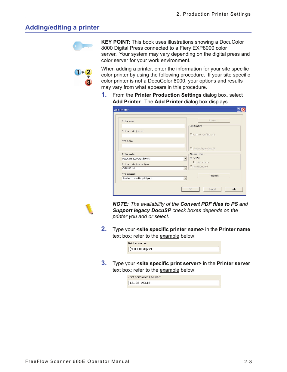 Adding/editing a printer, Adding/editing a printer -3 | Xerox 701P44148 User Manual | Page 53 / 188