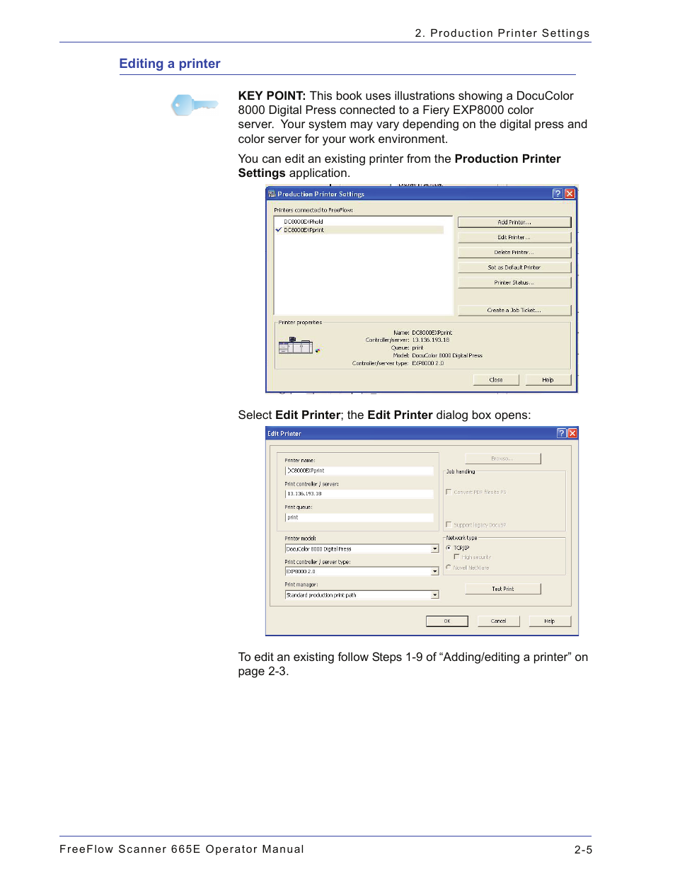 Editing a printer, Editing a printer -5 | Xerox 701P44148 User Manual | Page 55 / 188