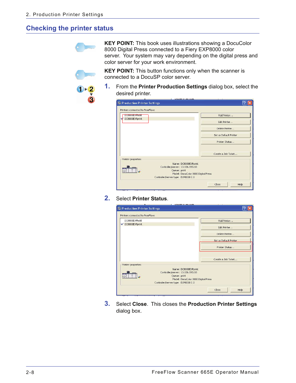 Checking the printer status, Checking the printer status -8 | Xerox 701P44148 User Manual | Page 58 / 188