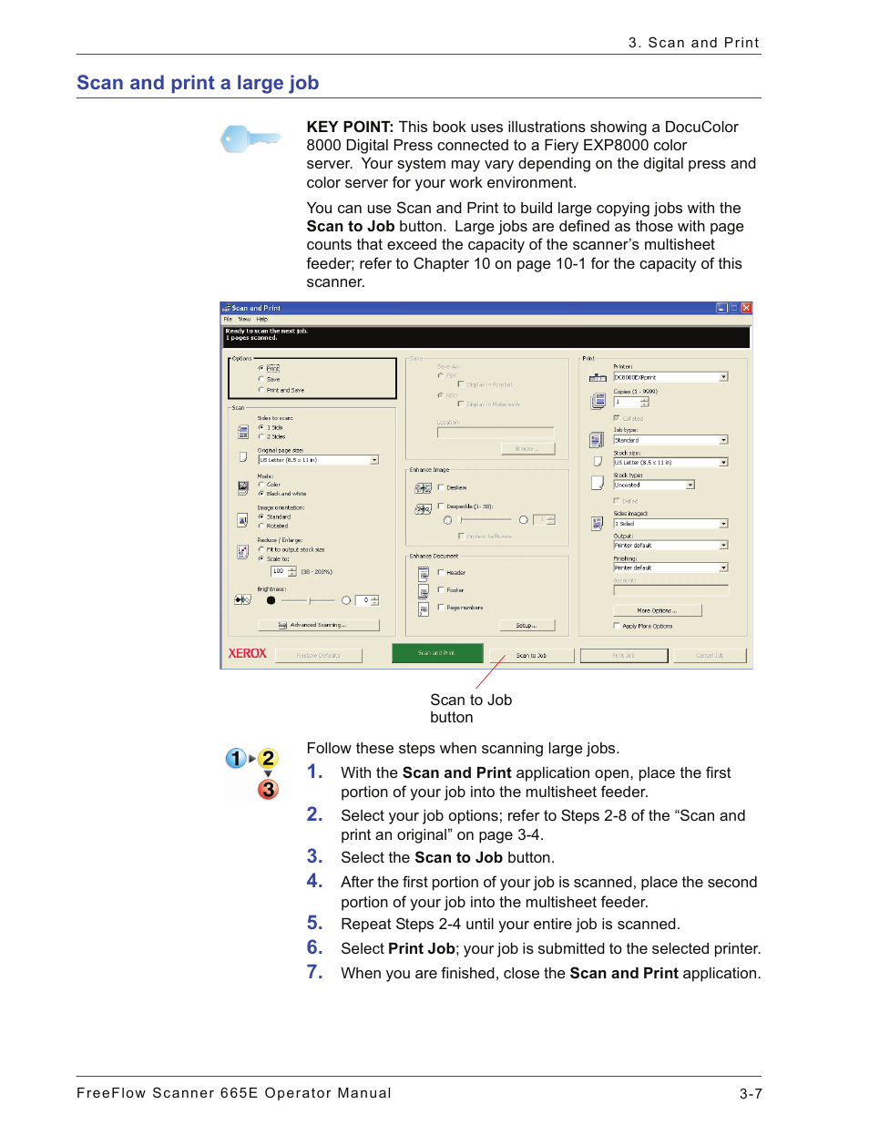 Scan and print a large job, Scan and print a large job -7 | Xerox 701P44148 User Manual | Page 67 / 188