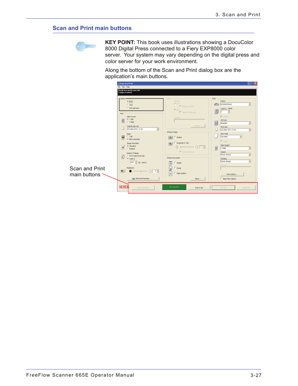 Scan and print main buttons, Scan and print main buttons -27 | Xerox 701P44148 User Manual | Page 87 / 188