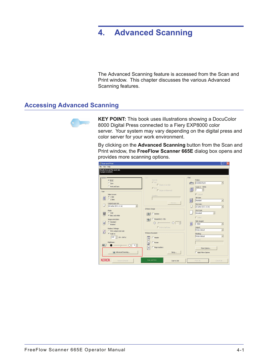 Advanced scanning, Accessing advanced scanning, Accessing advanced scanning -1 | Xerox 701P44148 User Manual | Page 91 / 188