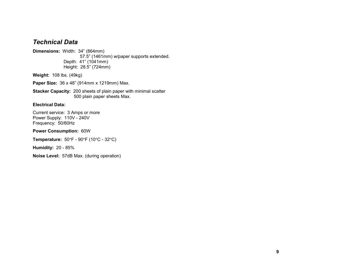 Technical data | Xerox STACKER 8855/721P User Manual | Page 11 / 11