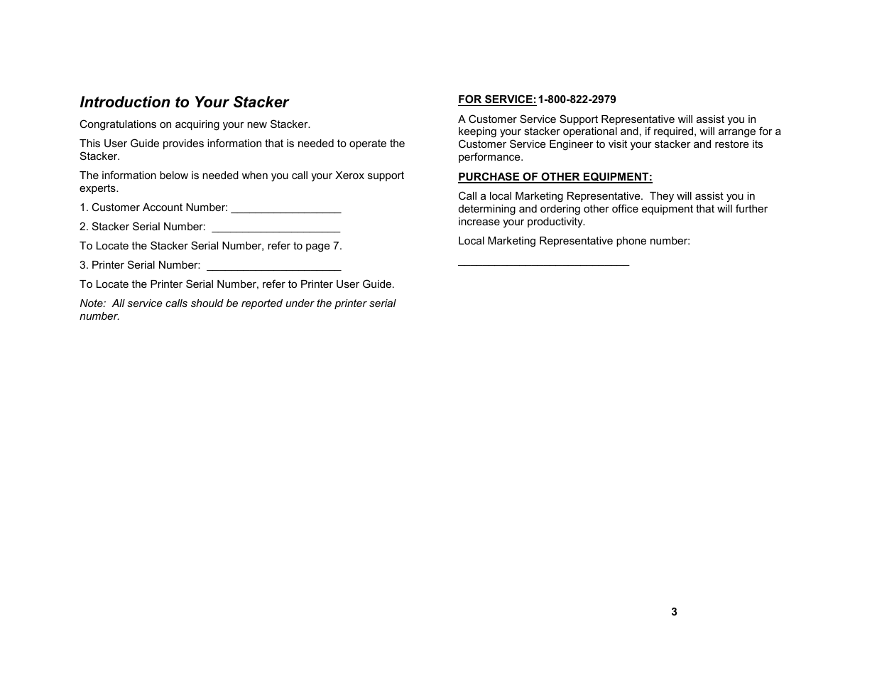Introduction to your stacker | Xerox STACKER 8855/721P User Manual | Page 5 / 11