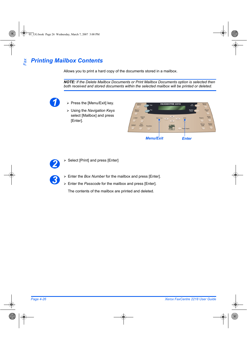 Printing mailbox contents | Xerox FaxCentre 2218 User Manual | Page 100 / 212