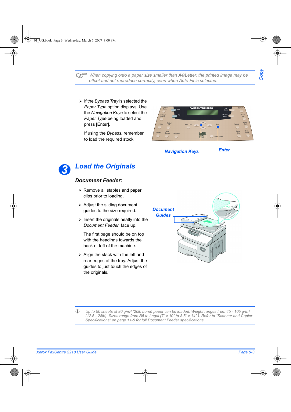 Load the originals | Xerox FaxCentre 2218 User Manual | Page 115 / 212