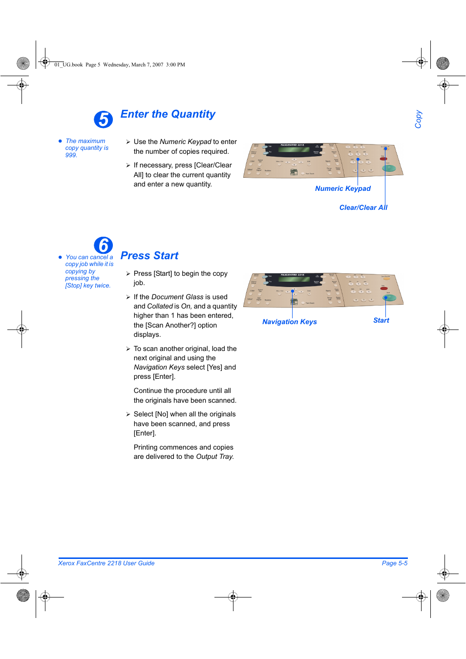 Enter the quantity, Press start | Xerox FaxCentre 2218 User Manual | Page 117 / 212