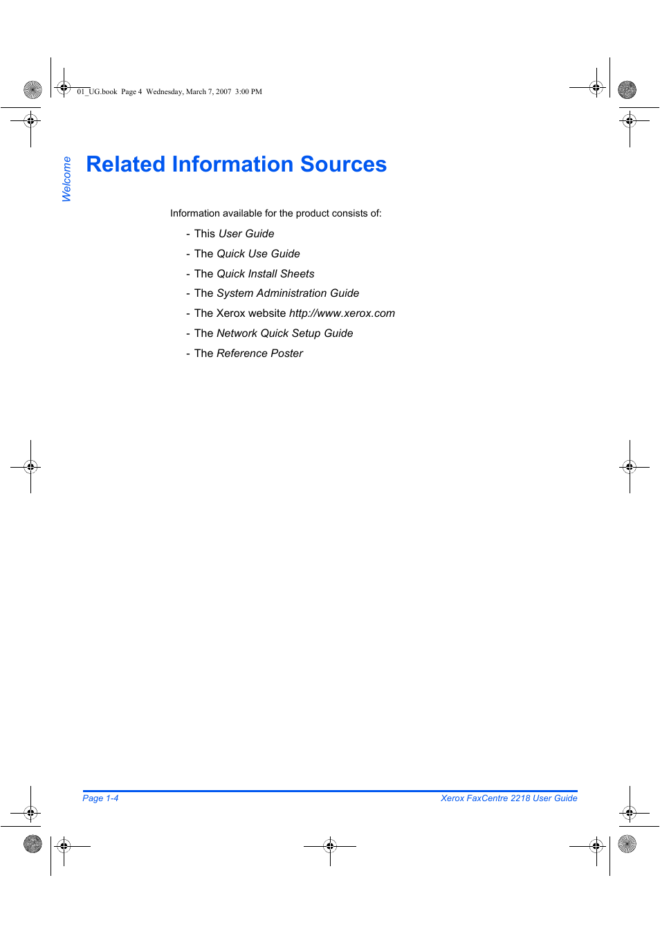 Related information sources | Xerox FaxCentre 2218 User Manual | Page 12 / 212