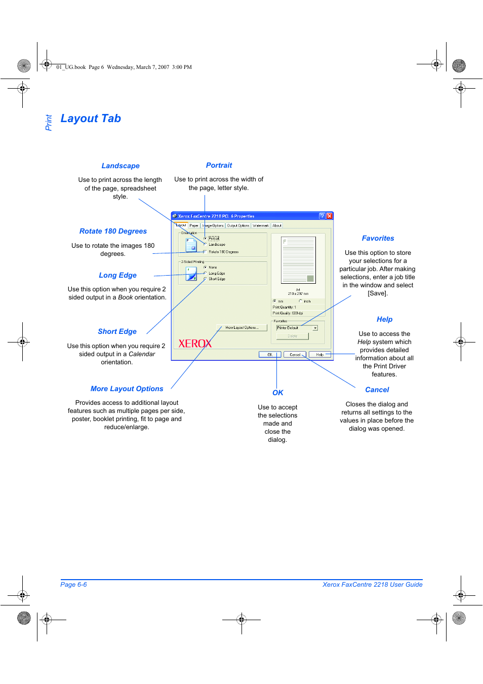Layout tab | Xerox FaxCentre 2218 User Manual | Page 132 / 212