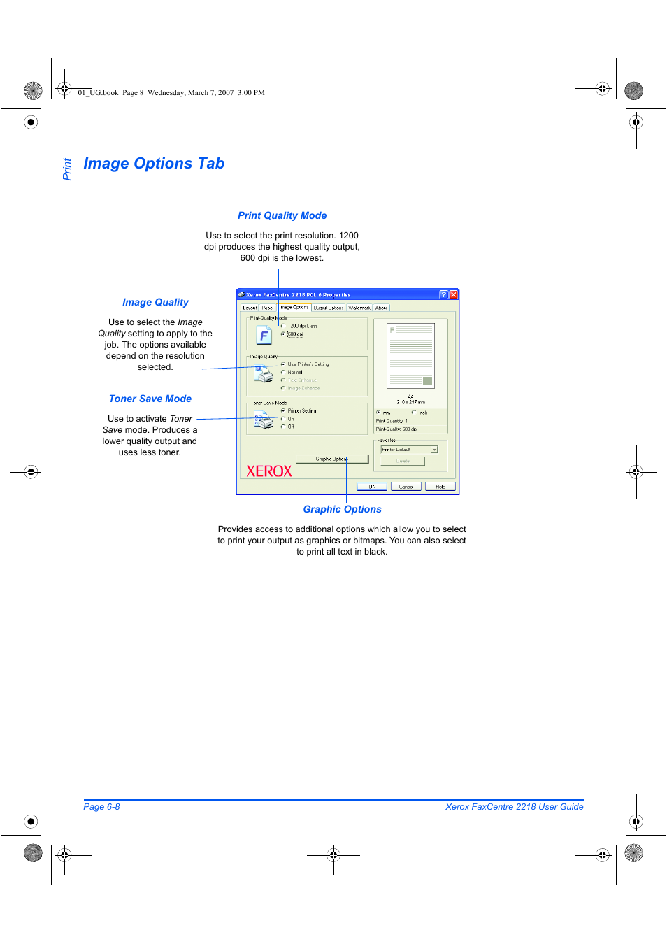 Image options tab | Xerox FaxCentre 2218 User Manual | Page 134 / 212