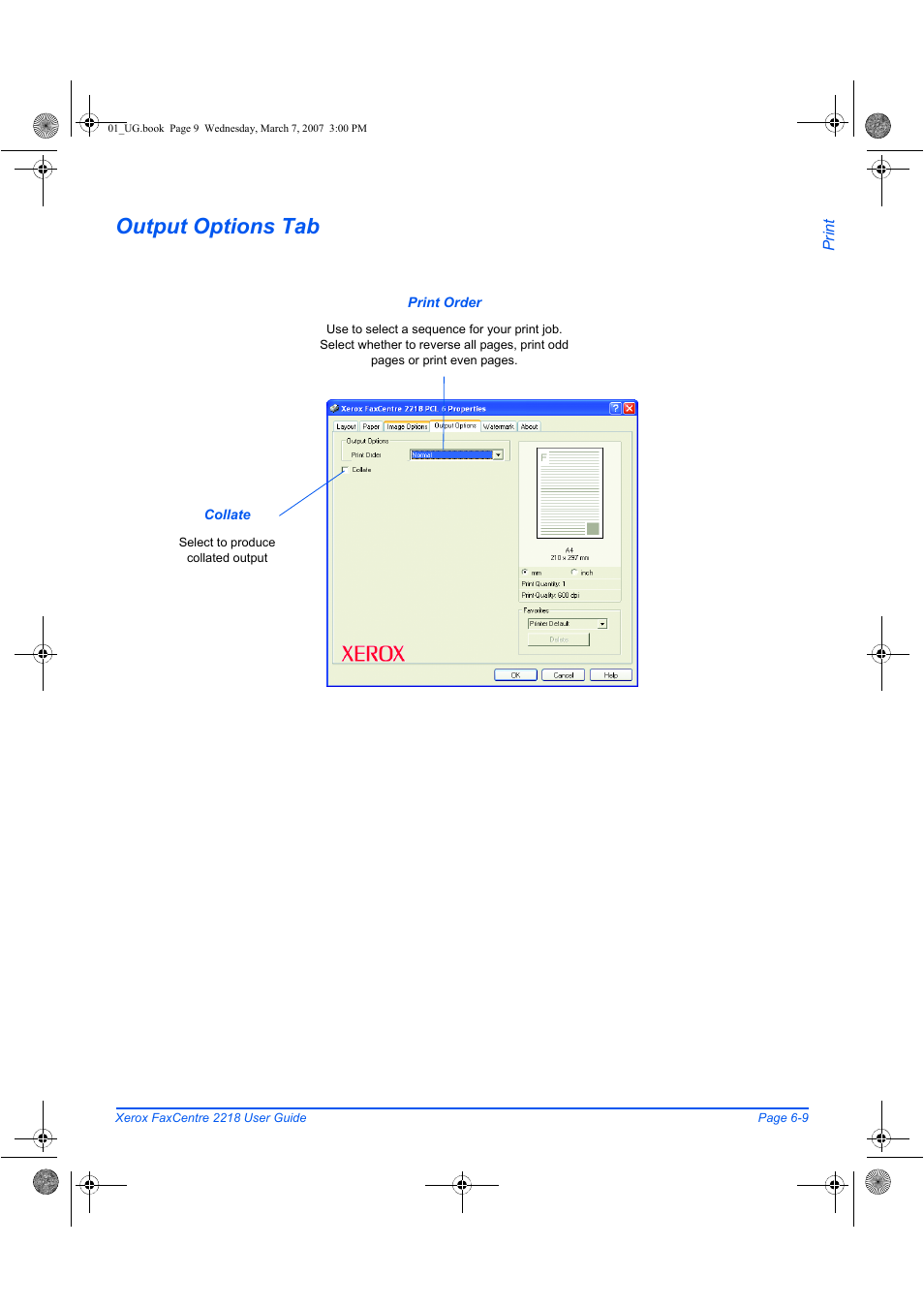 Output options tab | Xerox FaxCentre 2218 User Manual | Page 135 / 212