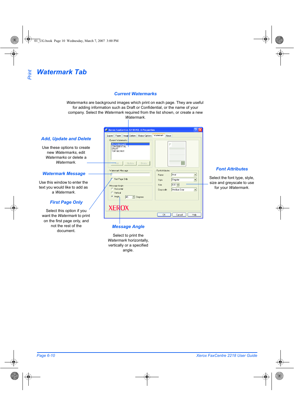 Watermark tab | Xerox FaxCentre 2218 User Manual | Page 136 / 212