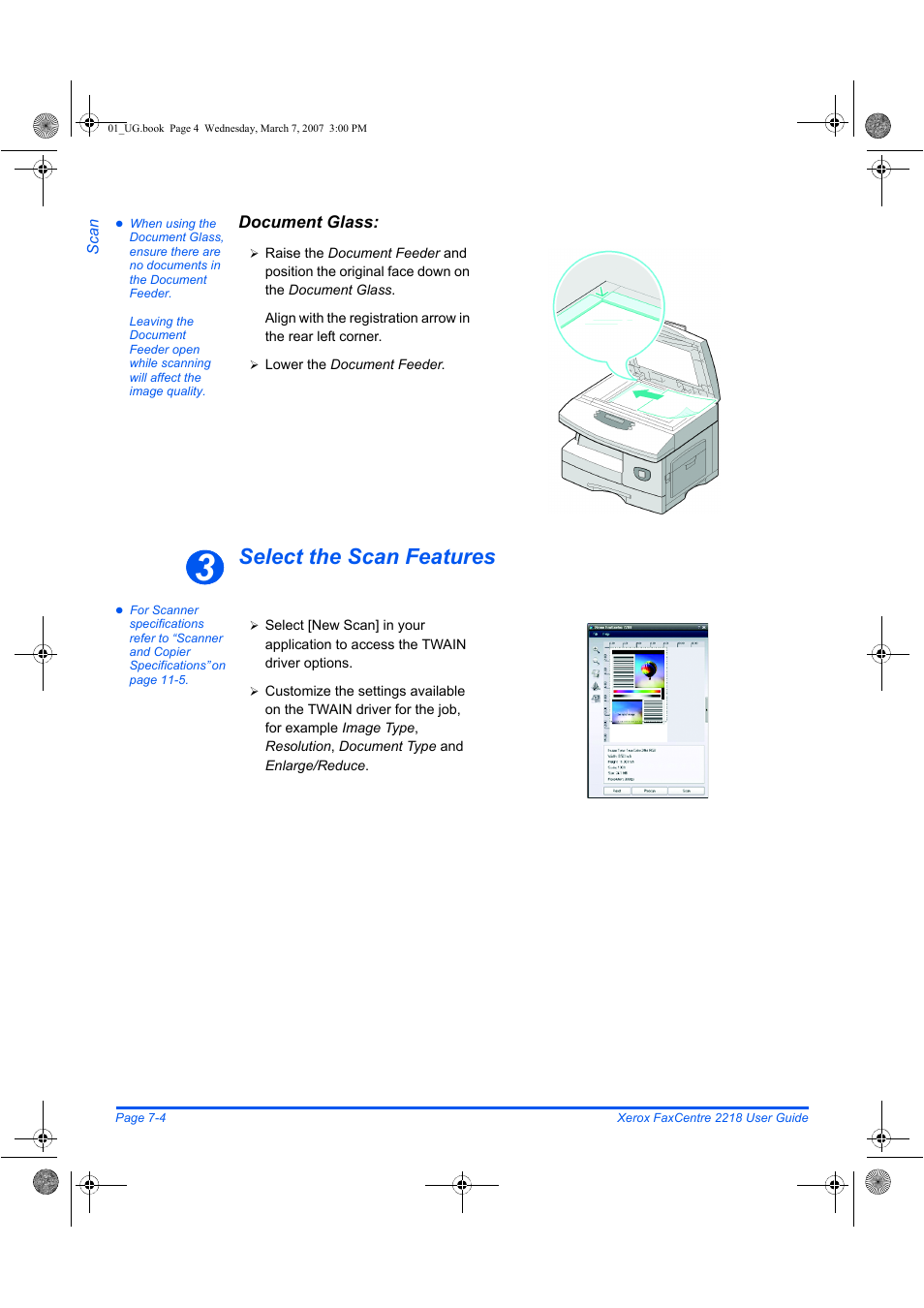 Select the scan features | Xerox FaxCentre 2218 User Manual | Page 142 / 212