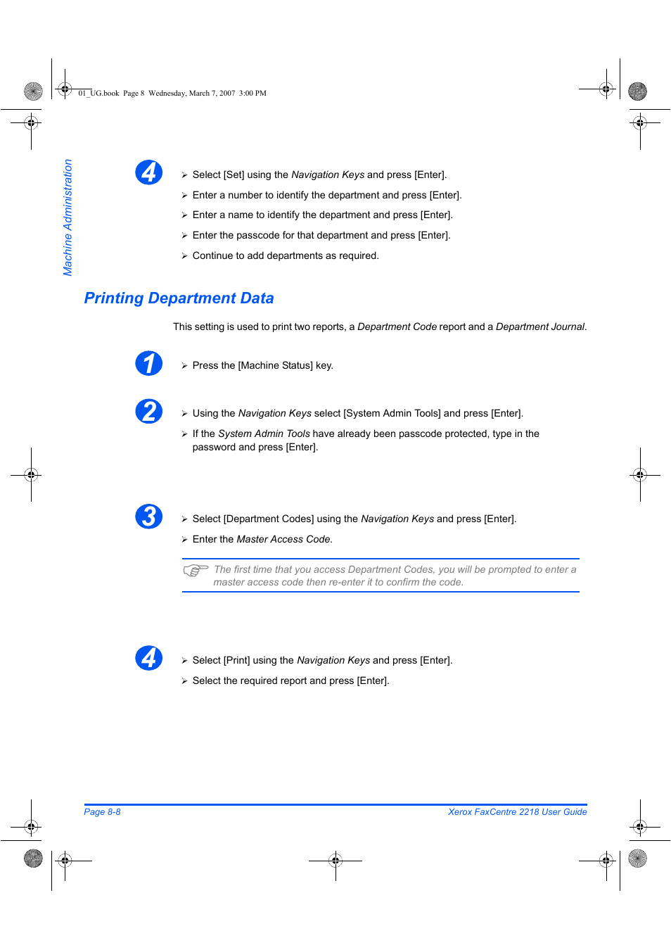 Printing department data | Xerox FaxCentre 2218 User Manual | Page 154 / 212
