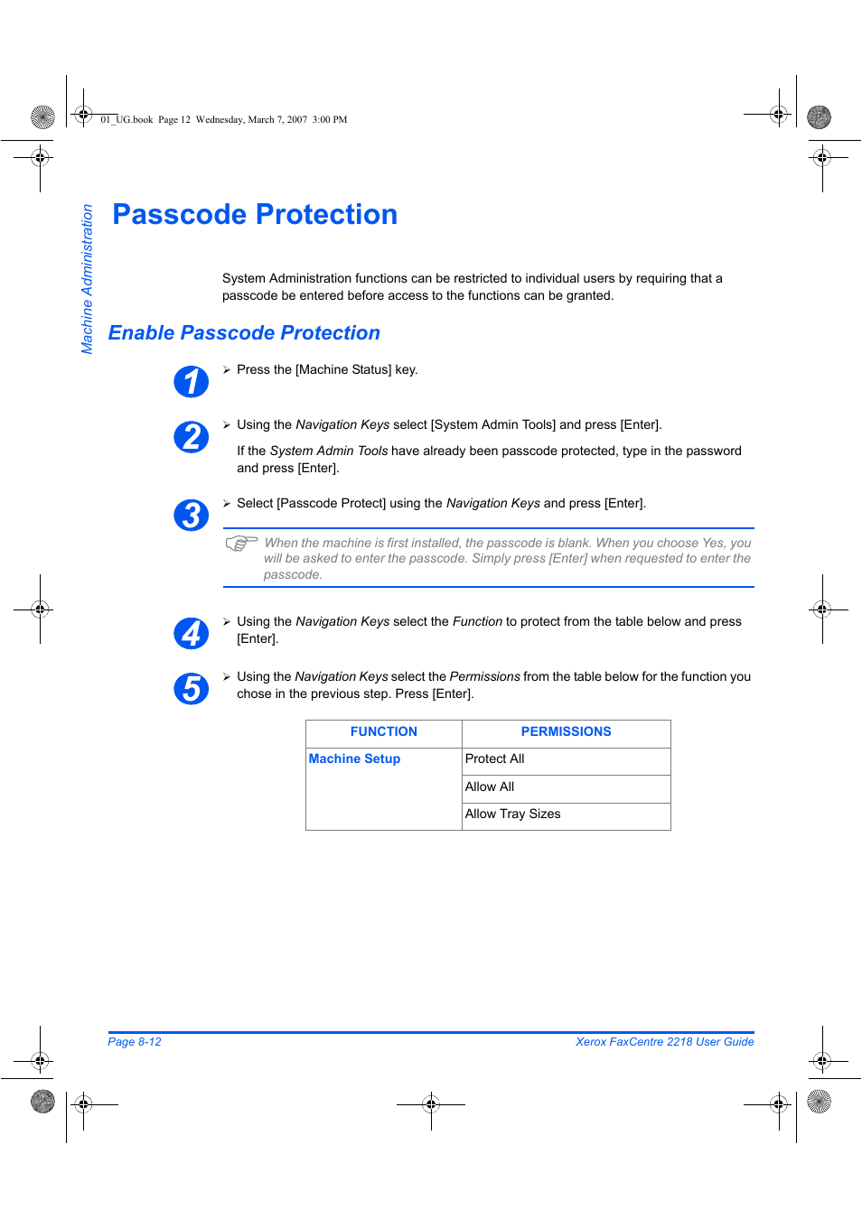 Passcode protection, Enable passcode protection | Xerox FaxCentre 2218 User Manual | Page 158 / 212