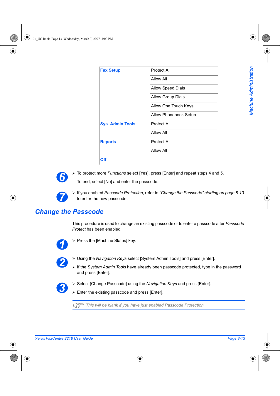 Change the passcode | Xerox FaxCentre 2218 User Manual | Page 159 / 212