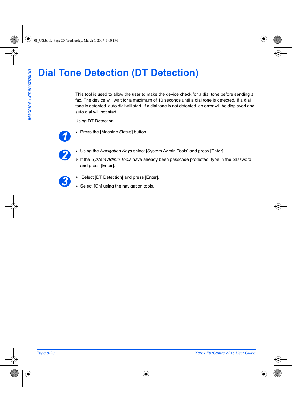 Dial tone detection (dt detection) | Xerox FaxCentre 2218 User Manual | Page 166 / 212