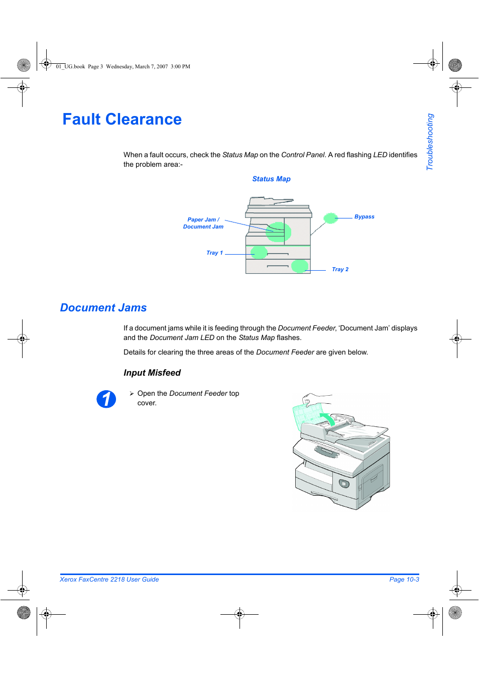 Fault clearance, Document jams | Xerox FaxCentre 2218 User Manual | Page 181 / 212