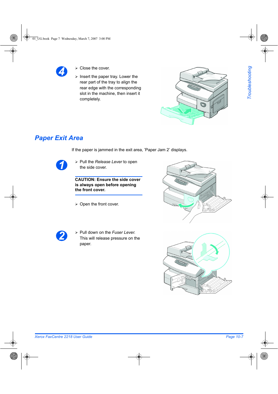 Paper exit area | Xerox FaxCentre 2218 User Manual | Page 185 / 212