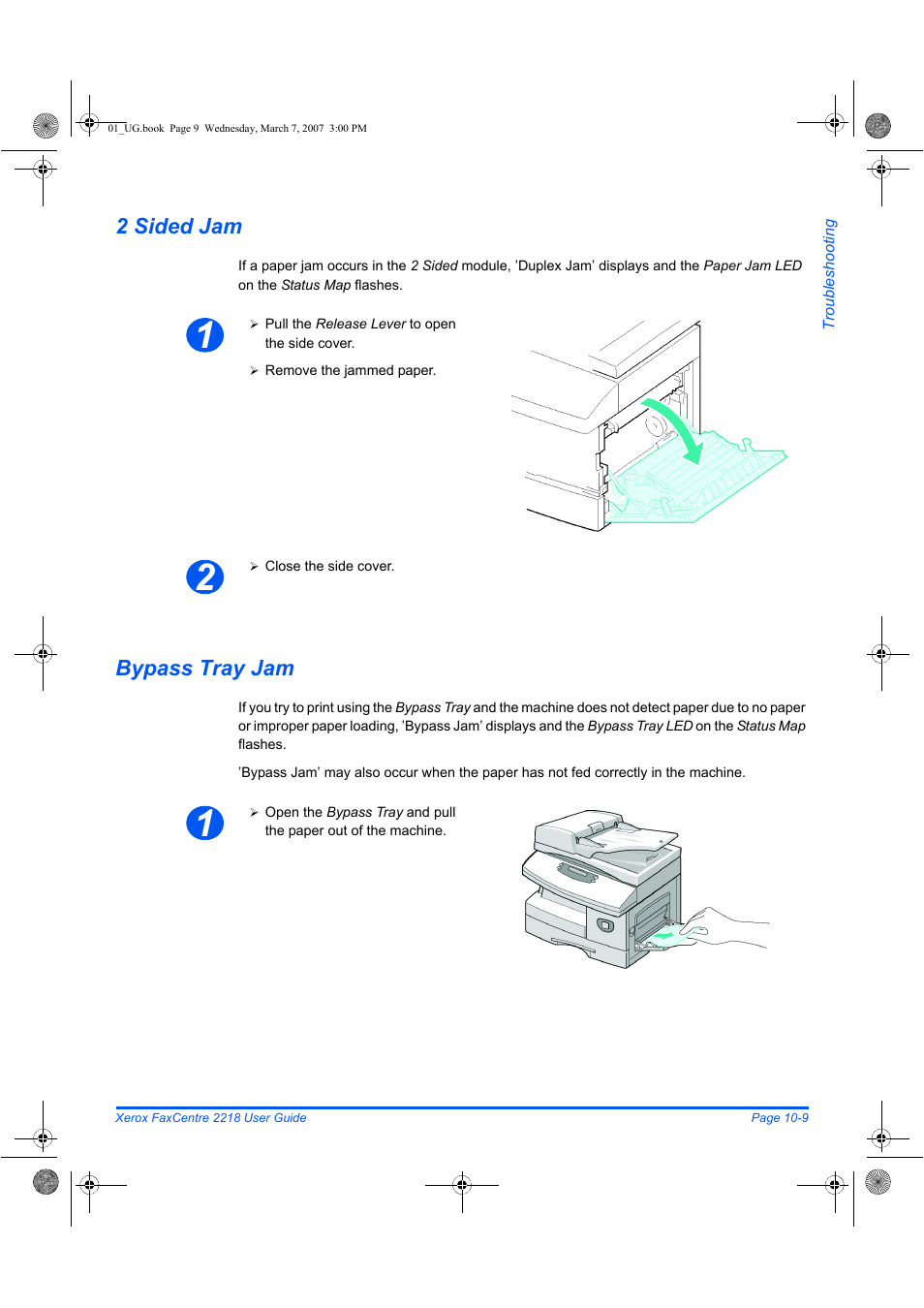 2 sided jam, Bypass tray jam | Xerox FaxCentre 2218 User Manual | Page 187 / 212