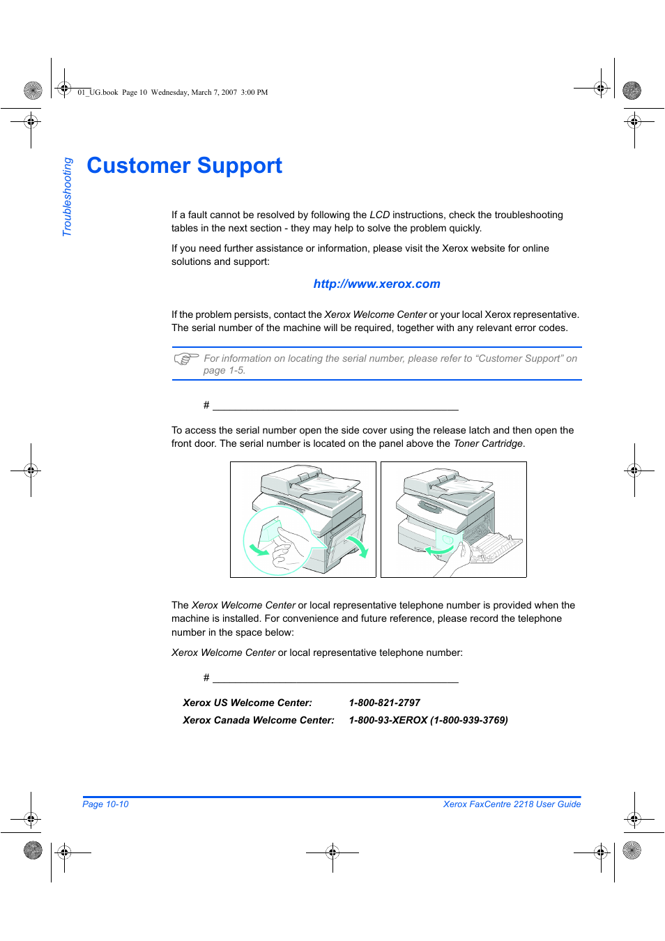 Customer support | Xerox FaxCentre 2218 User Manual | Page 188 / 212