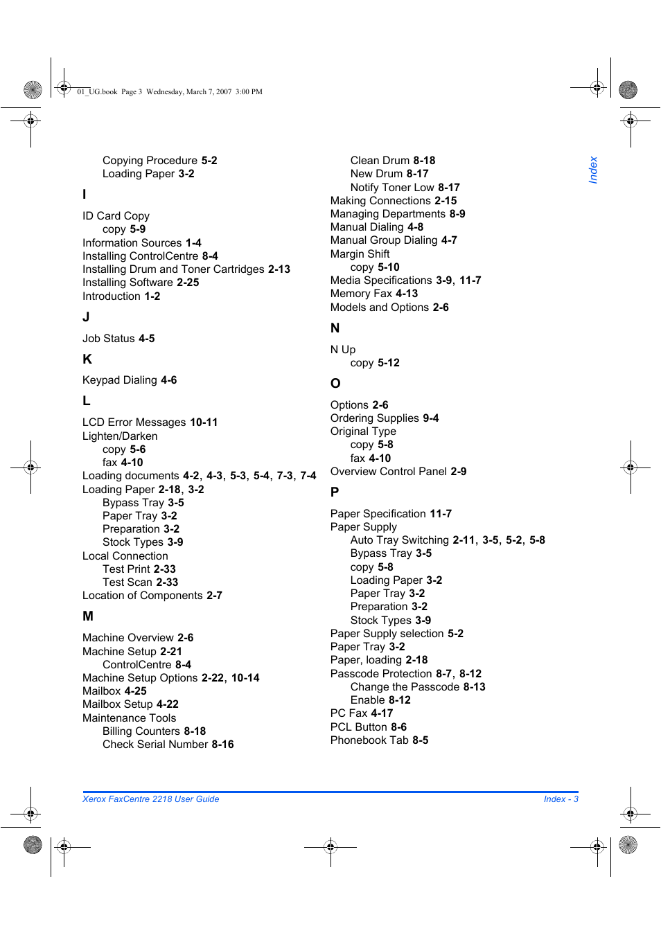 Xerox FaxCentre 2218 User Manual | Page 209 / 212
