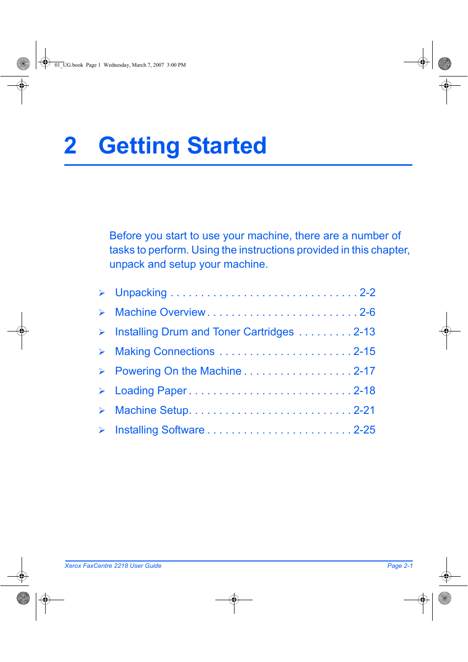 2 getting started | Xerox FaxCentre 2218 User Manual | Page 29 / 212