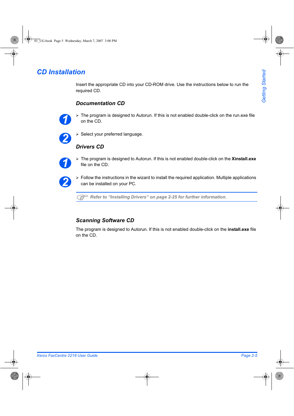 Cd installation | Xerox FaxCentre 2218 User Manual | Page 33 / 212