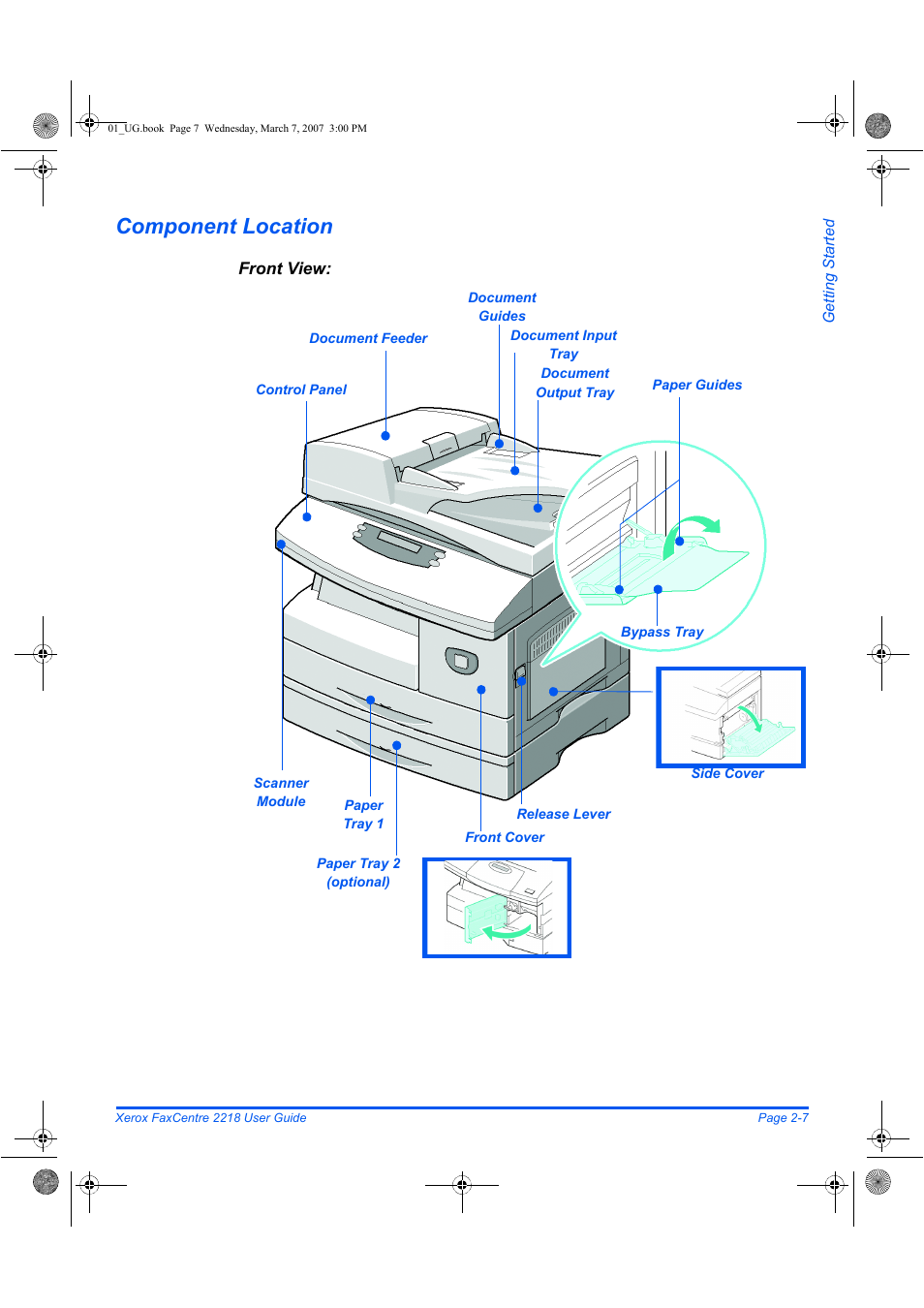 Component location | Xerox FaxCentre 2218 User Manual | Page 35 / 212