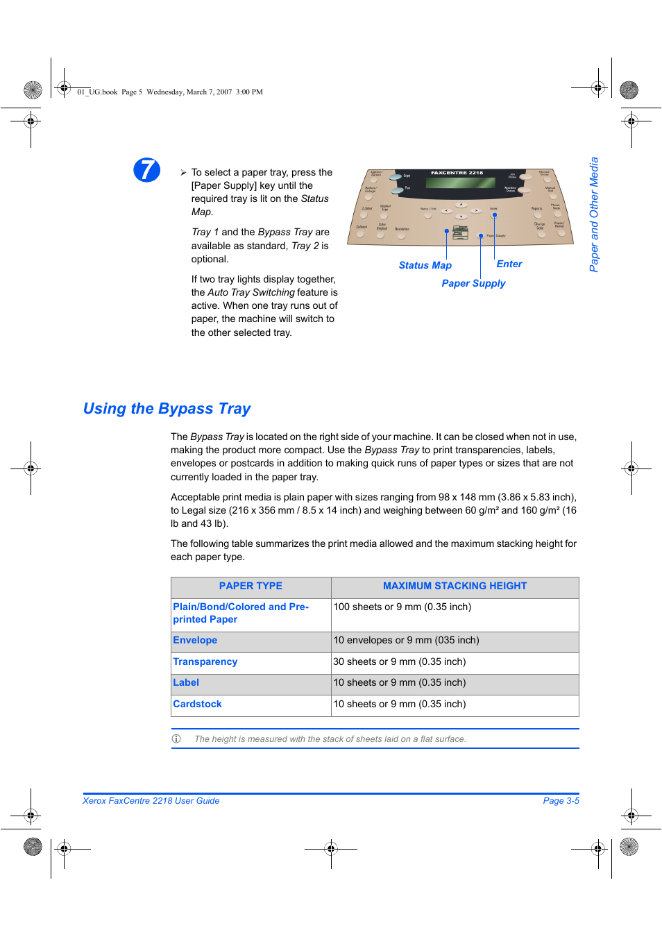 Using the bypass tray | Xerox FaxCentre 2218 User Manual | Page 67 / 212