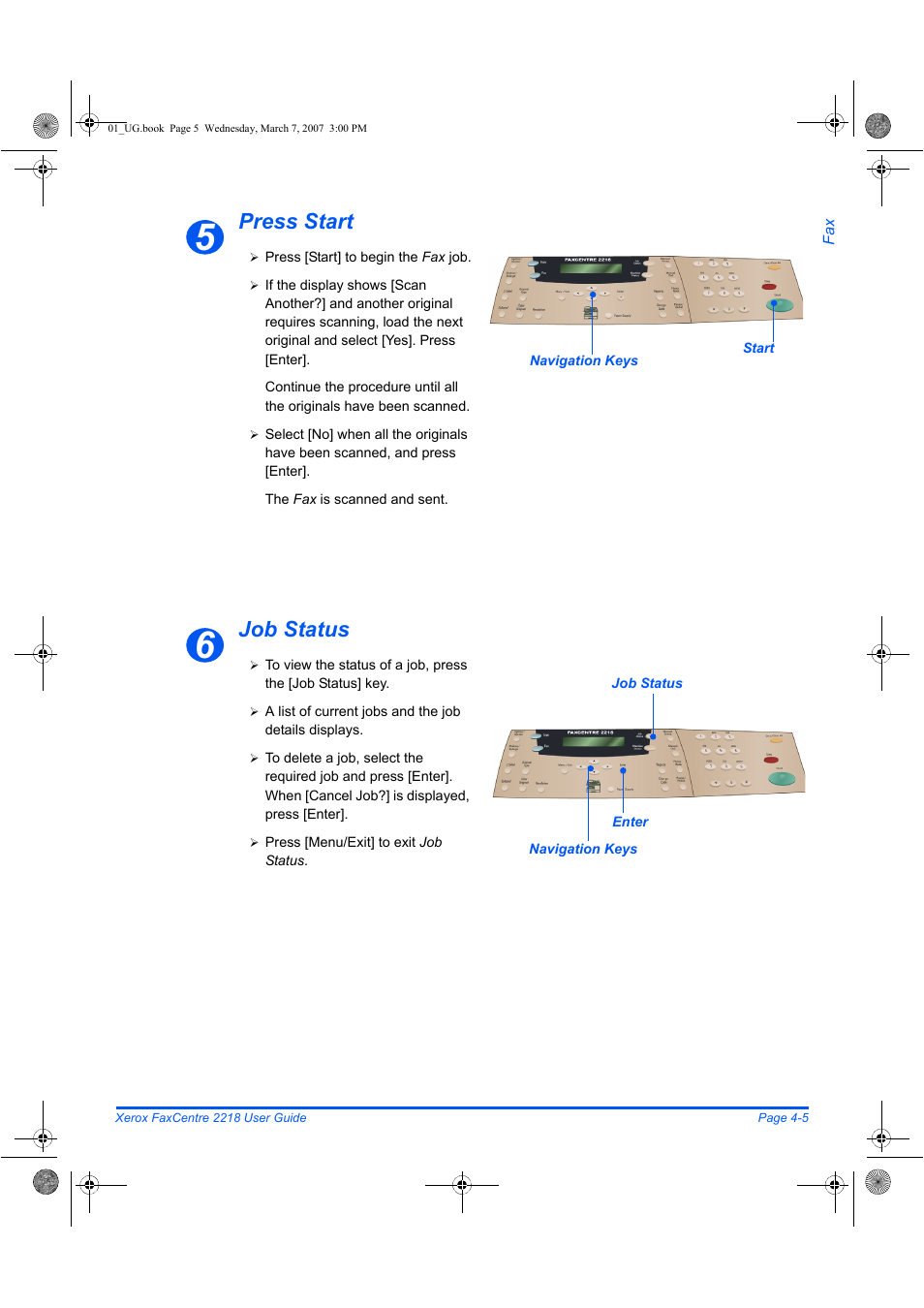 Press start job status | Xerox FaxCentre 2218 User Manual | Page 79 / 212