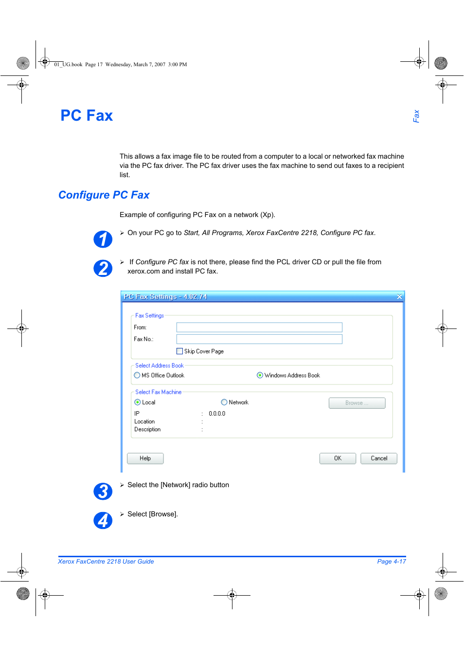 Pc fax, Configure pc fax | Xerox FaxCentre 2218 User Manual | Page 91 / 212