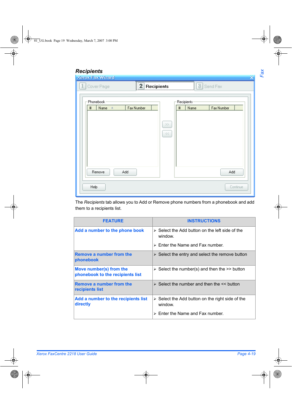 Recipients | Xerox FaxCentre 2218 User Manual | Page 93 / 212