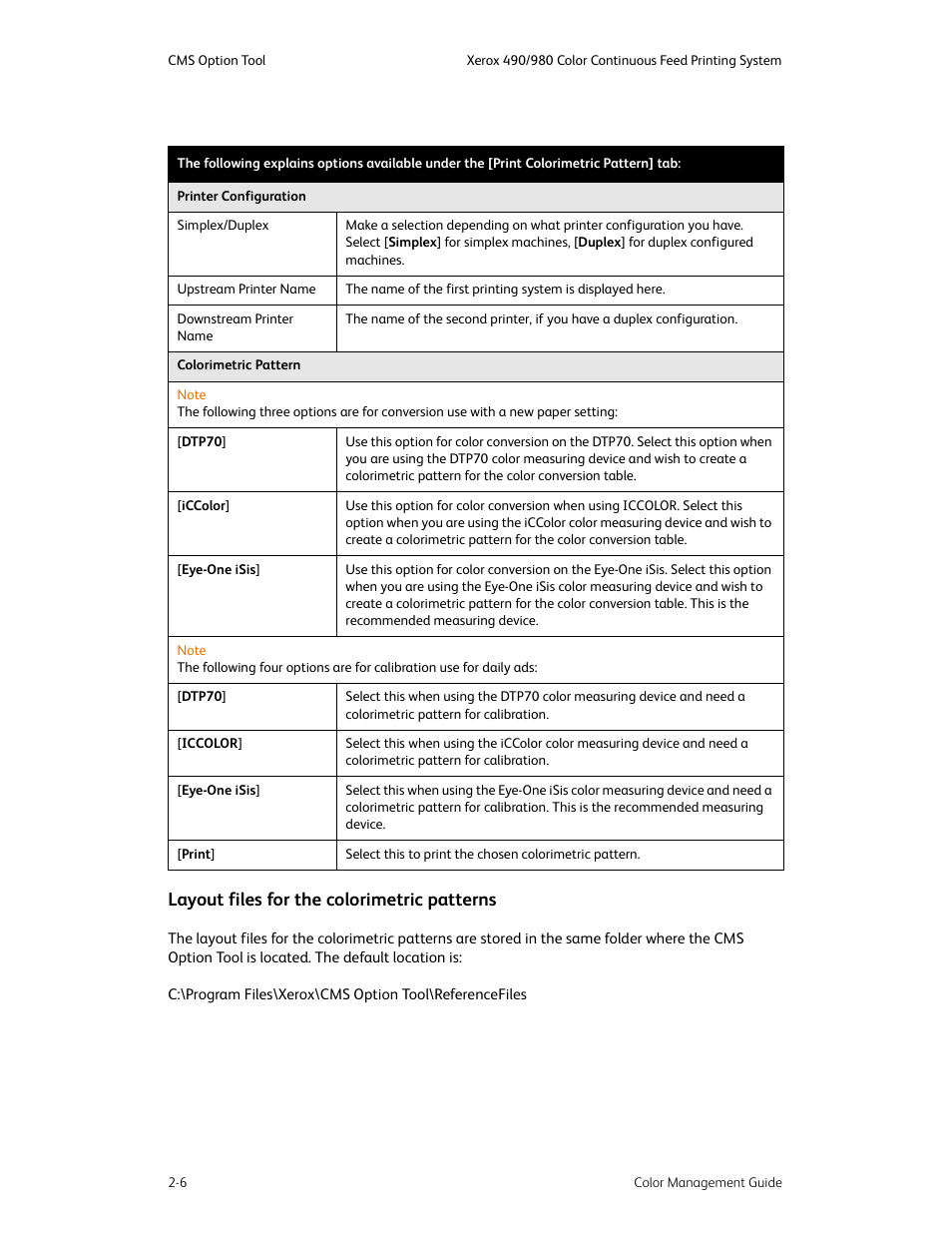 Layout files for the colorimetric patterns | Xerox COLOR 490 User Manual | Page 18 / 102