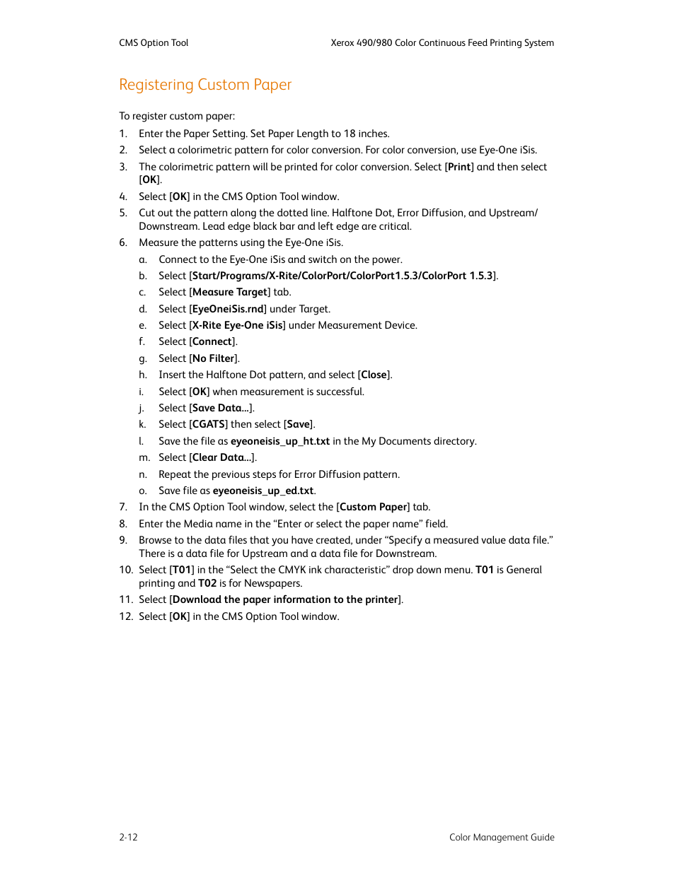 Registering custom paper, Registering custom paper -12 | Xerox COLOR 490 User Manual | Page 24 / 102